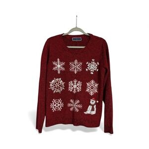 Karen Scott Red Knit Christmas snowflake rhinestone polar bear sweater Large